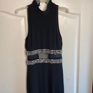 Black and silver mesh floor length gown